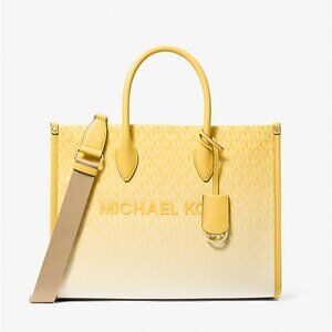 New Michael Kors Mirella Medium Ombré Logo Tote Bag Daisy Yellow